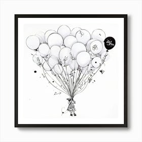 An Octane Rendered Abstract Whimsical Bunch Of Hand Drawn White Balloons Each Decorated With Int (6) Art Print