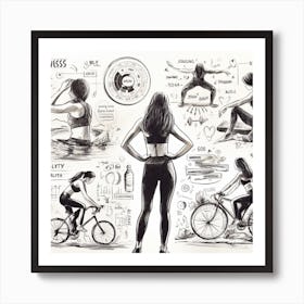 Doodles Of A Woman Exercising Art Print