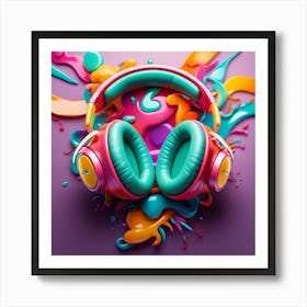 Colorful Headphones On Purple Background Art Print