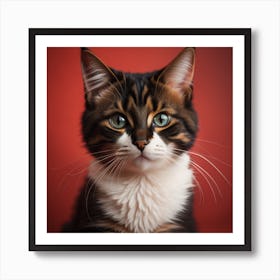 Tabby Kitten Cat Print Maroon Art Print