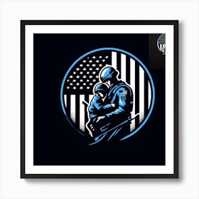 Soldier Hugging An American Flag Art Print