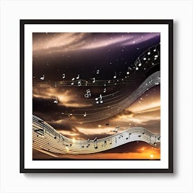 Sunset With Music Notes 8 Art Print