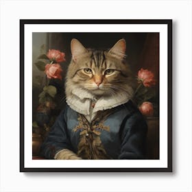 Cat With Roses Art Print