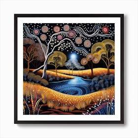 Aboriginal Art Black Background Art Print