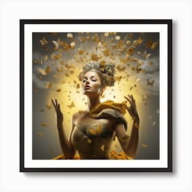 Beautiful Woman With Butterflies Art Print