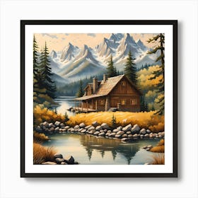 Cabin In The Mountains Art Print