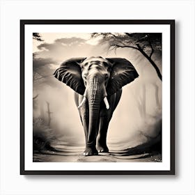 Black And White Vintage Photograph Of An Elephant, 1116 Art Print