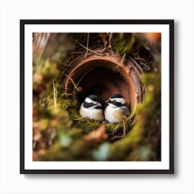 Chickadees In Nest Art Print