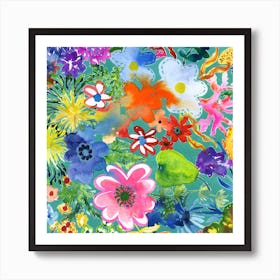 Watercolor Floating Flowers Art Print