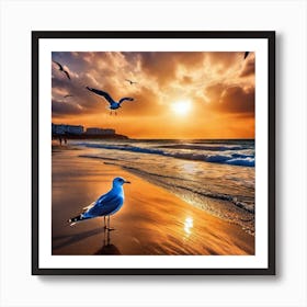 Seagulls On The Beach Art Print