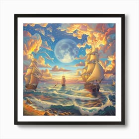 Sailboats In The Sea Art Print