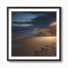 Beach Huts At Night Art Print