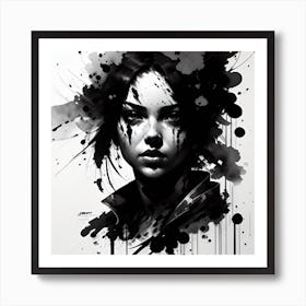 Girl In Black And White Art Print