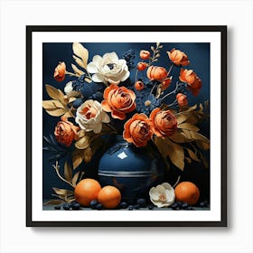 Floral Contemporary Still Life Dark Blue Art Print 2 Art Print