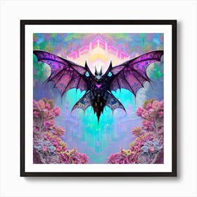 Bats And Flowers psychedelic Art Print
