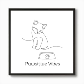 Pawsitive Vibes | Cute cat line  Art Print
