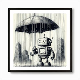 Robot in rainy season Art Print