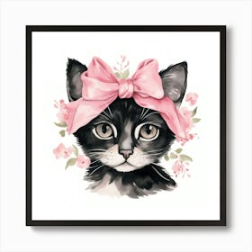 Black Cat With Pink Bow 1 Art Print