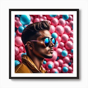 Man In Sunglasses In Front Of Balloons Art Print