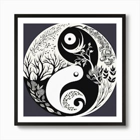 Yin Yang,Yin And Yang Symbol With Natural Elements Representing Balance And Harmony Art Print