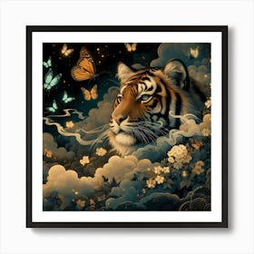 Tiger In The Clouds With Butterfly Art Print