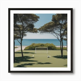 Football Field In Front Of The Sea And Trees Art Print