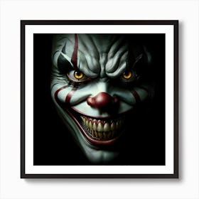 Creepy scary Clown isolated on black background 2 Art Print