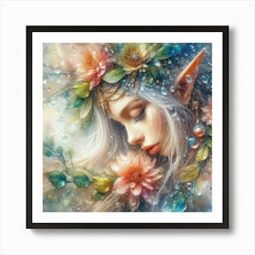 Elven Girl With Flowers Art Print