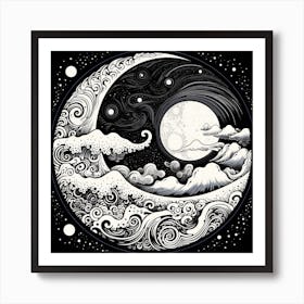 Moon And Waves 27 Art Print