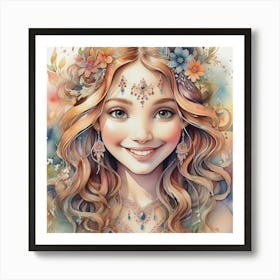 Girl With Flower Crown Art Print