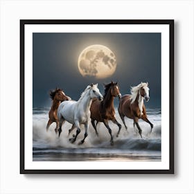 Horses Running In The Moonlight Art Print