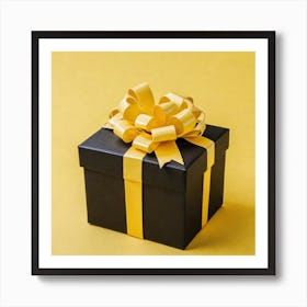 Gift Box On Yellow Background Art Print