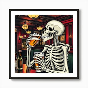 Skeleton Drinking Beer 15 Art Print