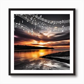Sunset With Music Notes 4 Art Print