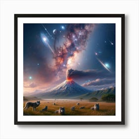 Wolf Galaxy Volcano Art Print