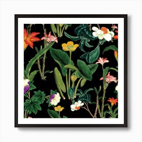 Vintage Floral Black Art Print