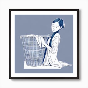 Chinese Woman Washing Clothes Art Print