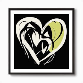 Green & Black Line Swirl Heart Art Print