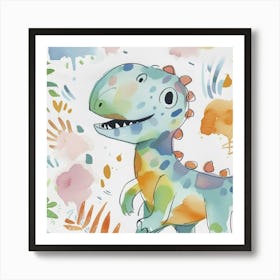 Cute Muted Pastels Carnotaurus Dinosaur 3 Art Print