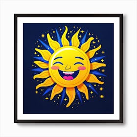 Lovely smiling sun on a blue gradient background 78 Art Print