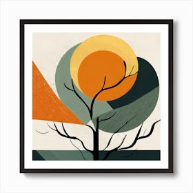 Sun And A Tree Abstract Drawing Art Print