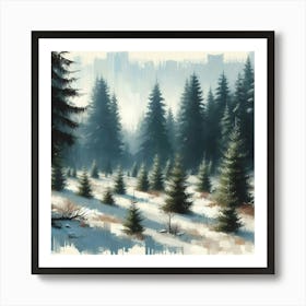 Winter Landscape, Acrylic Painting Style Art Print