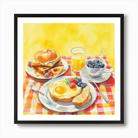 Coffee & Breakfast Yellow Checkerboard 4 Art Print