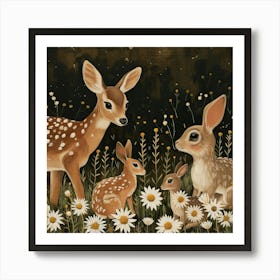 Deer And Bunnies Fairycore Painting 3 Art Print