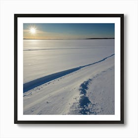 Ice Fishing On Frozen Lake Art Print