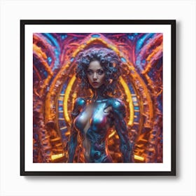 Psychedelic Biomechanical Hot Babe From Another Dimension With A Colorful Background Art Print