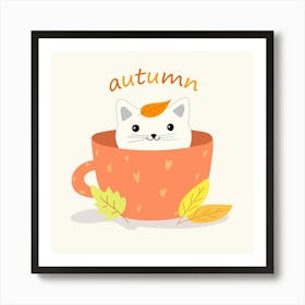 Autumn Cat In A Cup Art Print