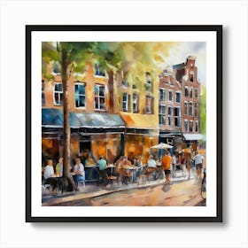 Amsterdam Cafes.Amsterdam city.summer. Cafes. Passersby, sidewalks. Oil colors. 7 Art Print