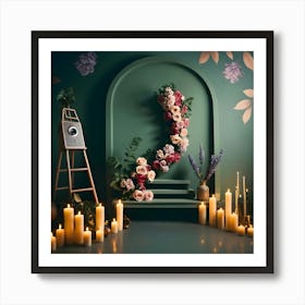 Room With Candles And Flowers Art Print