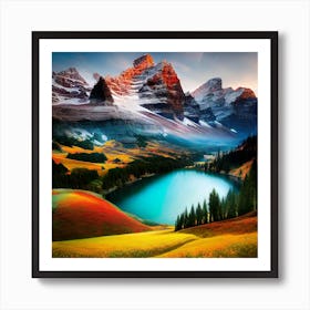 Mountain Lake At Sunset Art Print